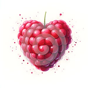 watercolor paint raspberry heart shape on white love symbol