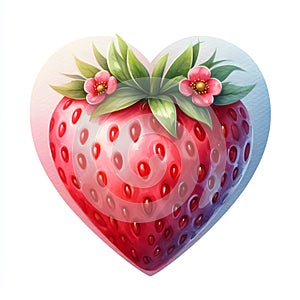 watercolor paint strawberry heart shape on white love symbol