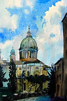 Watercolor painted picture of the Chiesa San Rocco photo