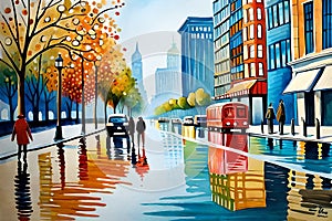 Watercolor painting of Abstract art of cityscape