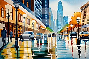 Watercolor painting of Abstract art of cityscape