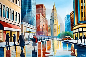 Watercolor painting of Abstract art of cityscape