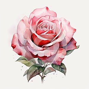 Watercolor painting of a beautiful red rose. Generative AI