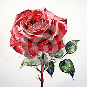 Watercolor painting of a beautiful red rose. Generative AI