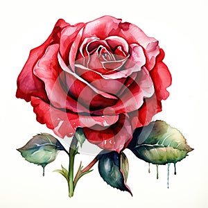 Watercolor painting of a beautiful red rose. Generative AI