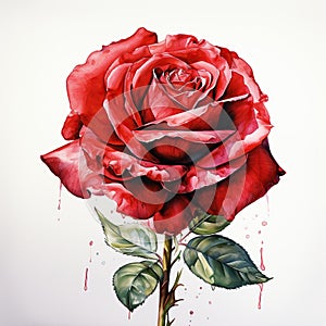 Watercolor painting of a beautiful red rose. Generative AI