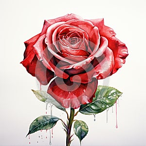 Watercolor painting of a beautiful red rose. Generative AI