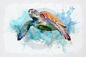 Watercolor painting of Big sea turtle - ai generated