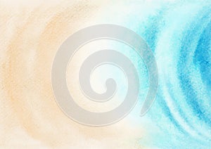 Watercolor painting blue ocean wave on sandy beach background.  Abstract blue sea and beach summer background for banner, invitati