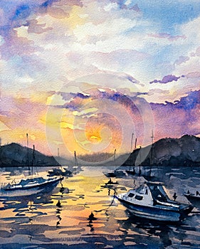 Watercolor Painting - Boats