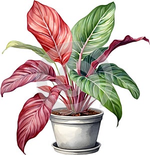 Watercolor painting of the Calathea Roseopicta plant.