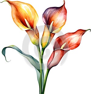 Watercolor painting of a Calla Lily (Zantedeschia) flower. AI-Generated.