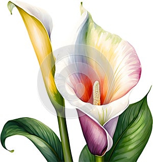 Watercolor painting of a Calla Lily (Zantedeschia) flower. AI-Generated.