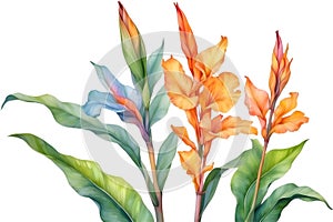 Watercolor painting of Canna flower. Ai-Generated