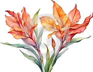 Watercolor painting of Canna flower. Ai-Generated