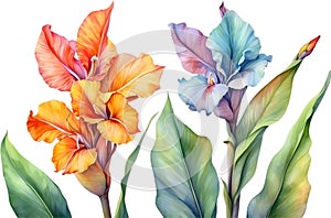 Watercolor painting of Canna flower. Ai-Generated