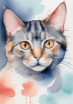 A Watercolor Painting Of A Cat. Generative AI