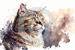 Watercolor Painting Cat Portrait. Generative AI/