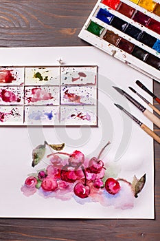 Watercolor painting cherries