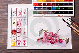 Watercolor painting cherries