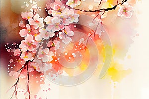 Watercolor Painting Cherry blossoms flower