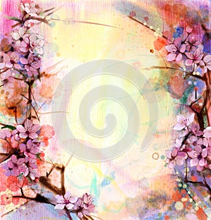 Watercolor Painting Cherry blossoms, Japanese cherry, Pink Sakura