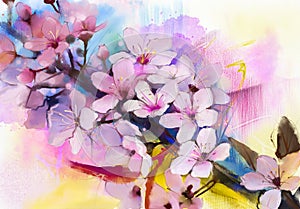 Watercolor Painting Cherry blossoms, Japanese cherry, Pink Sakura photo