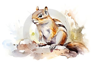 Watercolor painting of chipmunk on a clean background. Wildlife Animals.