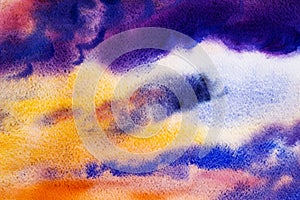 Watercolor painting cloud, sky colorful of rain-cloud in air.