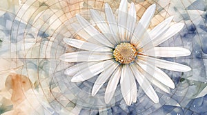 Watercolor Painting Of A Cosmic Daisy With Superfine Inlines