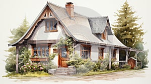 Watercolor Painting Of A Country Cottage: Vector Illustration In The Style Of Heather Theurer And Anton Pieck