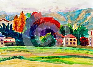 Watercolor Painting - Countryside photo