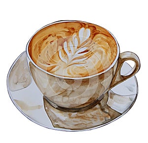 Watercolor Painting of Cup of Coffee , isolated on White . AI generated Illustration