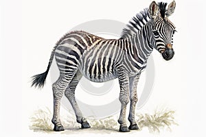Watercolor painting of a cute baby zebra. Baby zebra. generative ai. Aquarelle illustration