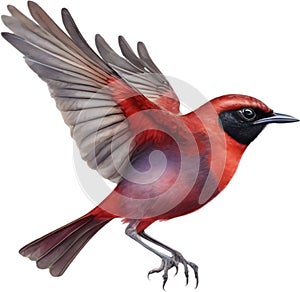 Watercolor painting of a cute crimson chat bird. AI-Generated photo