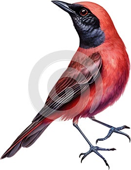 Watercolor painting of a cute crimson chat bird. AI-Generated photo