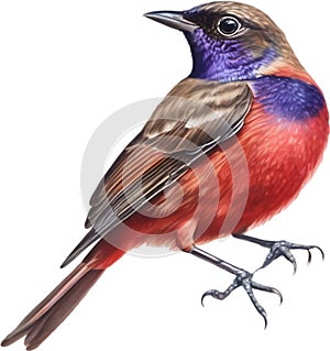 Watercolor painting of a cute crimson chat bird. AI-Generated photo