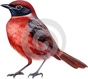 Watercolor painting of a cute crimson chat bird. AI-Generated photo