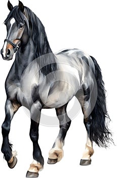 Watercolor painting of a cute Friesian Horse. AI-Generated.