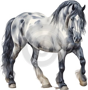 Watercolor painting of a cute Friesian Horse. AI-Generated.