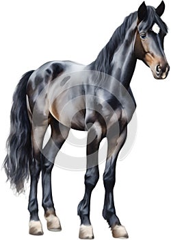 Watercolor painting of a cute Friesian Horse. AI-Generated.