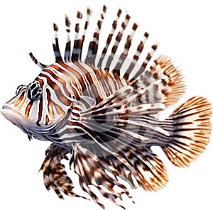 Watercolor painting of a cute lionfish (Pterois). AI-Generated.