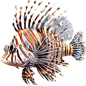 Watercolor painting of a cute lionfish (Pterois). AI-Generated.