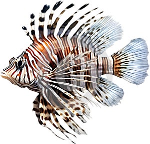 Watercolor painting of a cute lionfish (Pterois). AI-Generated.