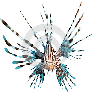 Watercolor painting of a cute lionfish (Pterois). AI-Generated. photo