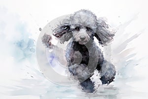 Watercolor painting of cute poodle dog on a clean background. Pet. Animals. Mammals.