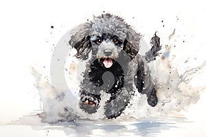 Watercolor painting of cute poodle dog on a clean background. Pet. Animals. Mammals.