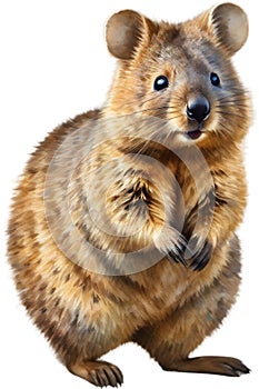 Watercolor painting of a cute quokka (Setonix brachyurus) . AI-Generated.