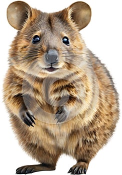 Watercolor painting of a cute quokka (Setonix brachyurus) . AI-Generated.