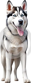 Watercolor painting of a cute Siberian Husky dog. AI-Generated.